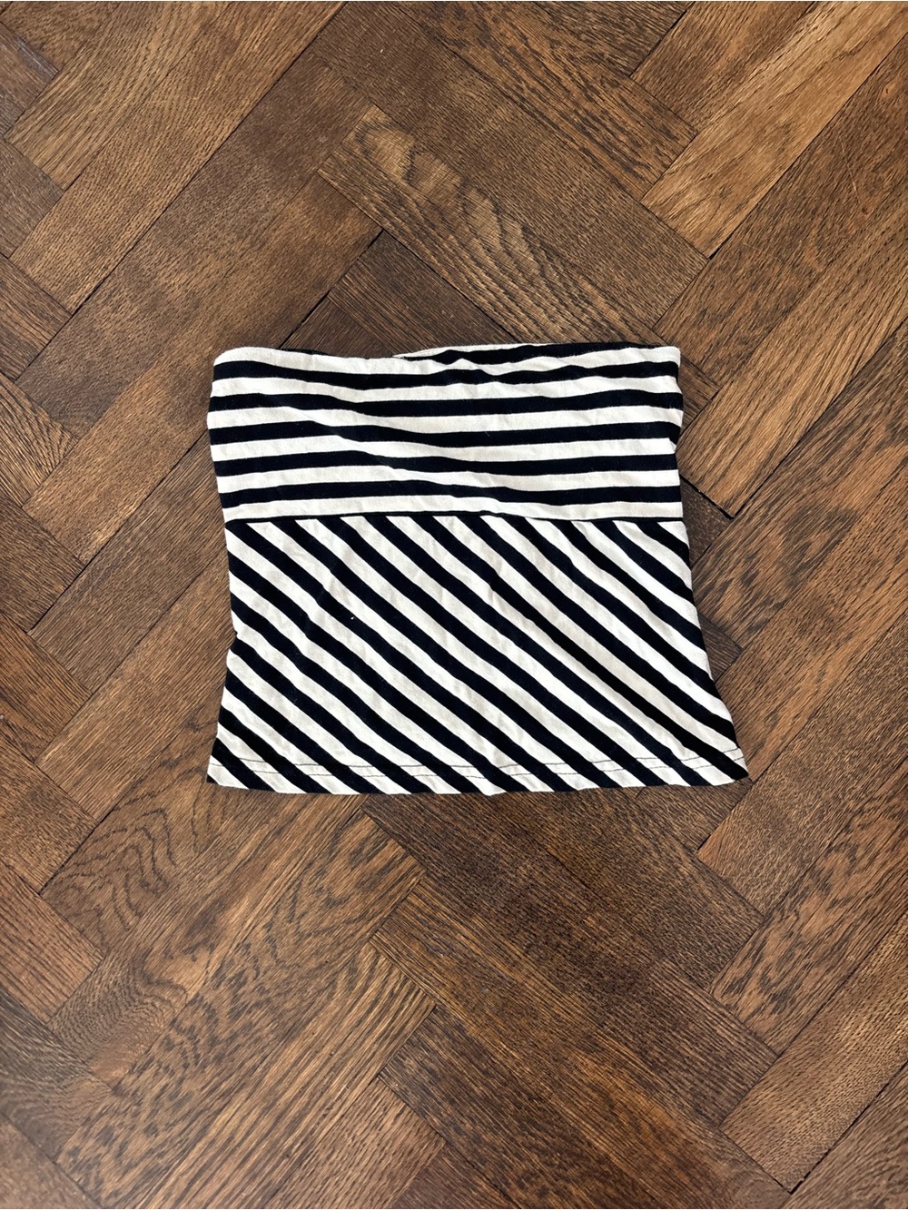 Edikted Black and White Striped Tube Top with Pink Logo Tag